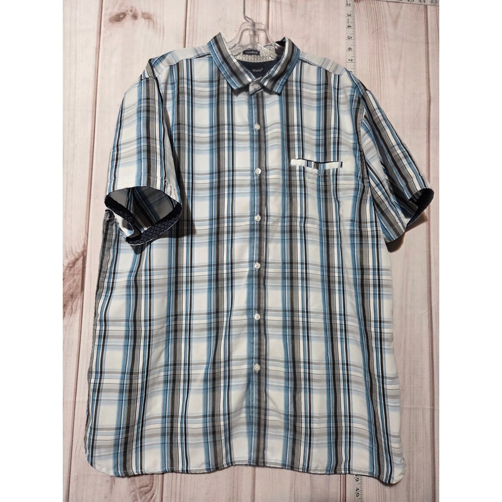 Bruno Plaid Short Sleeve Button Up Shirt Men's XL Blue White Black‎ Casual